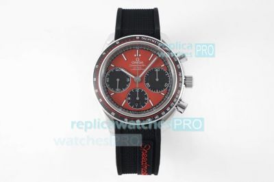 Swiss Replica Omega Speedmaster Red Chronograph Dial Black Rubber Strap Watch 40MM
